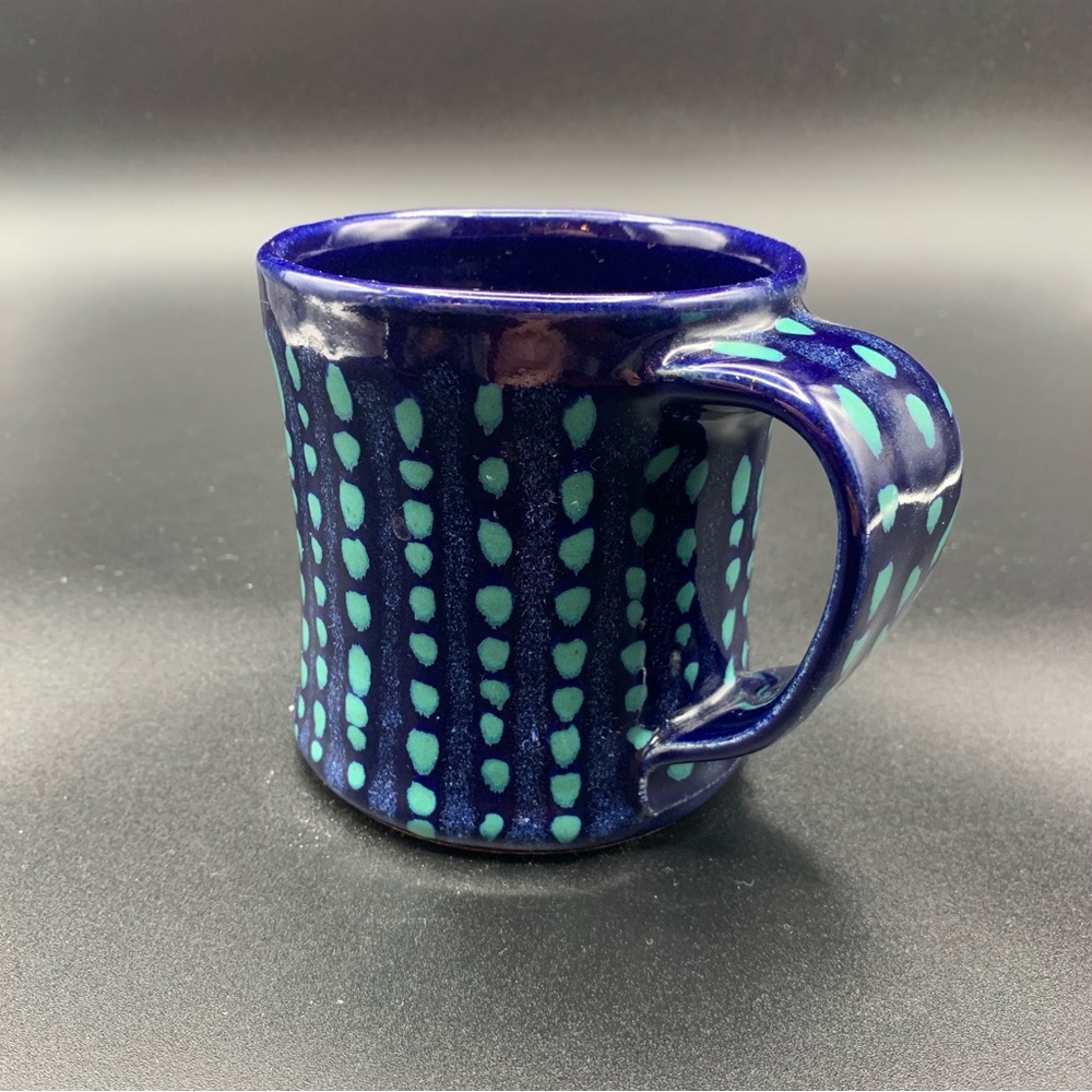 Marcos Pottery Mug - Handcrafted, Dark Blue with Light Blue Markings